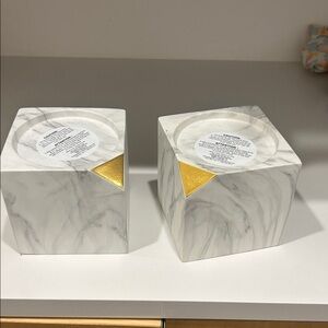 Bath & Body Works Gray Marble Candle Holders with Gold Detail